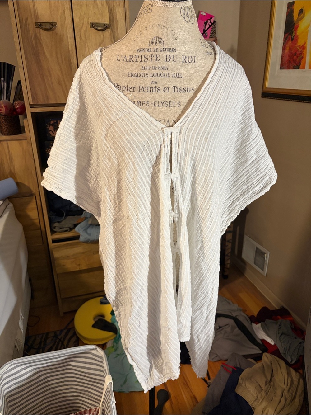 Women's handloom White Textured Tie-Front Swim Coverup